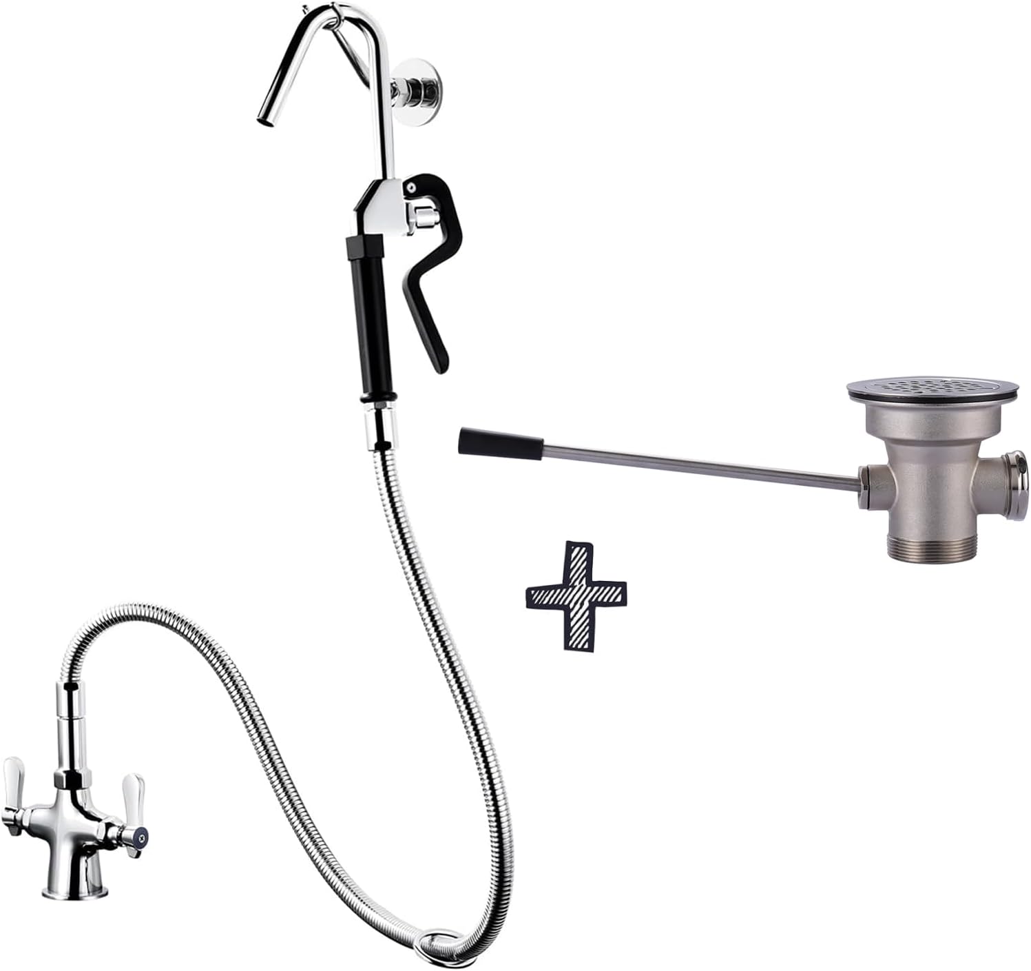 Commercial Pot Filler Faucet - Deck Mount Pot Kettle Filling Faucet & iVIGA Commercial Sink Drain: 3-1/2" Sink Opening Waste Drain Valve