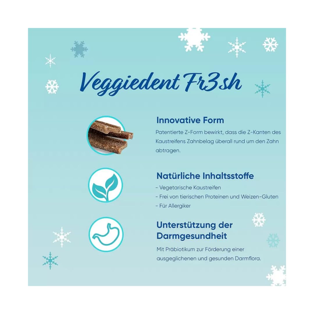 VeggieDent S | Kaustreifen für kleine Hunde | 3 x 224 g | Vegetarisch | Virbac | Ergänzungsfuttermittel | Zur Unterstützung der täglichen Zahnpflege und Maulfrische | Vegetarisch | 3er Pack