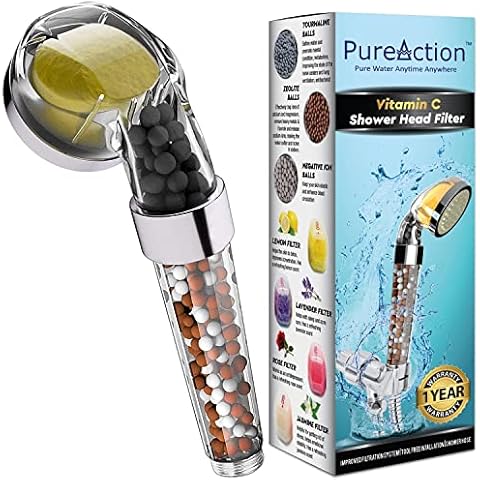 PureAction Vitamin C Shower Head Filter with Hose & Replacement Filters - Hard Water Softener - Chlorine & Fluoride Filter - Water Purifying Filtered Showerhead with Beads - Helps Dry Skin & Hair Loss Cover
