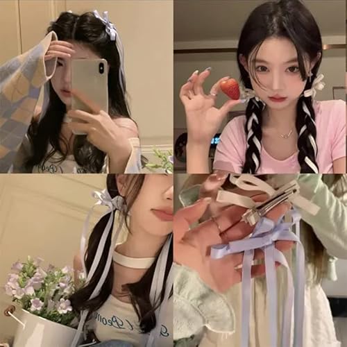 2Pcs Hair Bows Clips For Women-Long Velvet Bow Hair Ribbons Barrette Snap Bow Hair Clip-Hair Accessories Gift For Teen Girls (6Pcs Blue+Pink+Off White) #TOP2