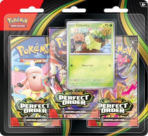 Image of Pokemon TCG: Mega Evolutions - Perfect Order 3 Pack Blister (Chikorita)
