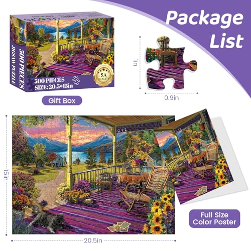Image of 500 Piece Puzzle for Adults, Dreamy Garden and Puppy Jigsaw Puzzles 500 Pieces, Lake Mountains Cabin Puzzle 500 Pieces for Adults Seniors, Funny Courtyard Jigsaw Puzzle,Toy Game Gift for Men Women