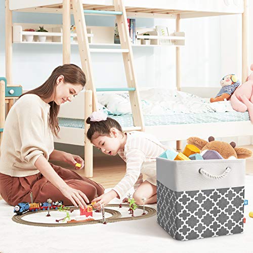 Wiselife Storage Bins [3-Pack] Large Collapsible Storage Basket Box Cubes For Shelves Clothes Toys Books, Perfect Organization And Storage W/Handles (White-Grey, 13" X 13" X 13") #TOP6