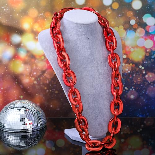 Remuuly Plastic Chain Necklace Hip Hop Rapper Chunky Big Fake Necklace Halloween Accessory(Red,39 Inches)