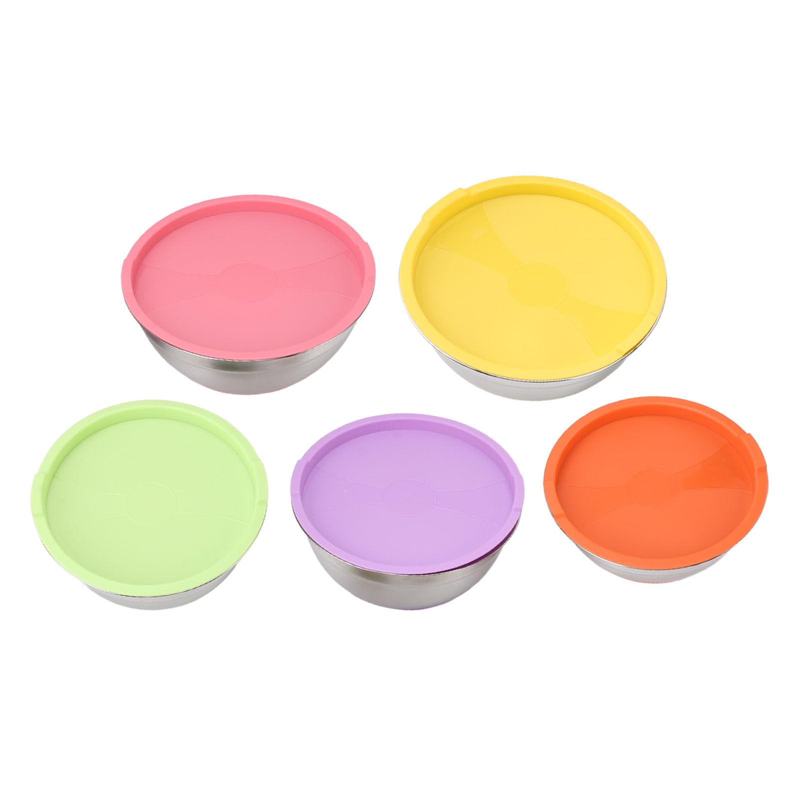 Mikrowellengeeignetes Rührschüssel-Set, 5-teiliges Schüssel-Set mit Deckel für die Küche, Edelstahl, bunt, ineinander stapelbar, zum Backen, Vorbereiten, Kochen,