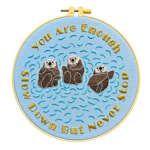 Image of La glaneuse Embroidery Kit for Adult, Beginner Funny Animal Embroidery Kit of Positive Sea Otter Pattern with Positive Healing Quotes as Mental Health Hobby