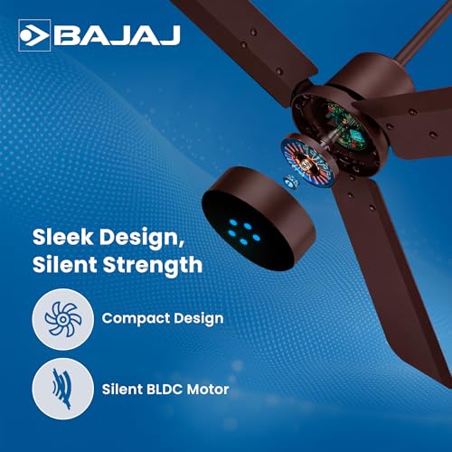 Image of Bajaj Classico Sleek Neo 5S 1200MM BLDC Ceiling Fan with Remote|LED speed indicator|BEE 5 Star Rated Energy Efficient|Power Saving|Sleek Compact Design|High Air Delivery|2Yr Warranty|Red Walnut