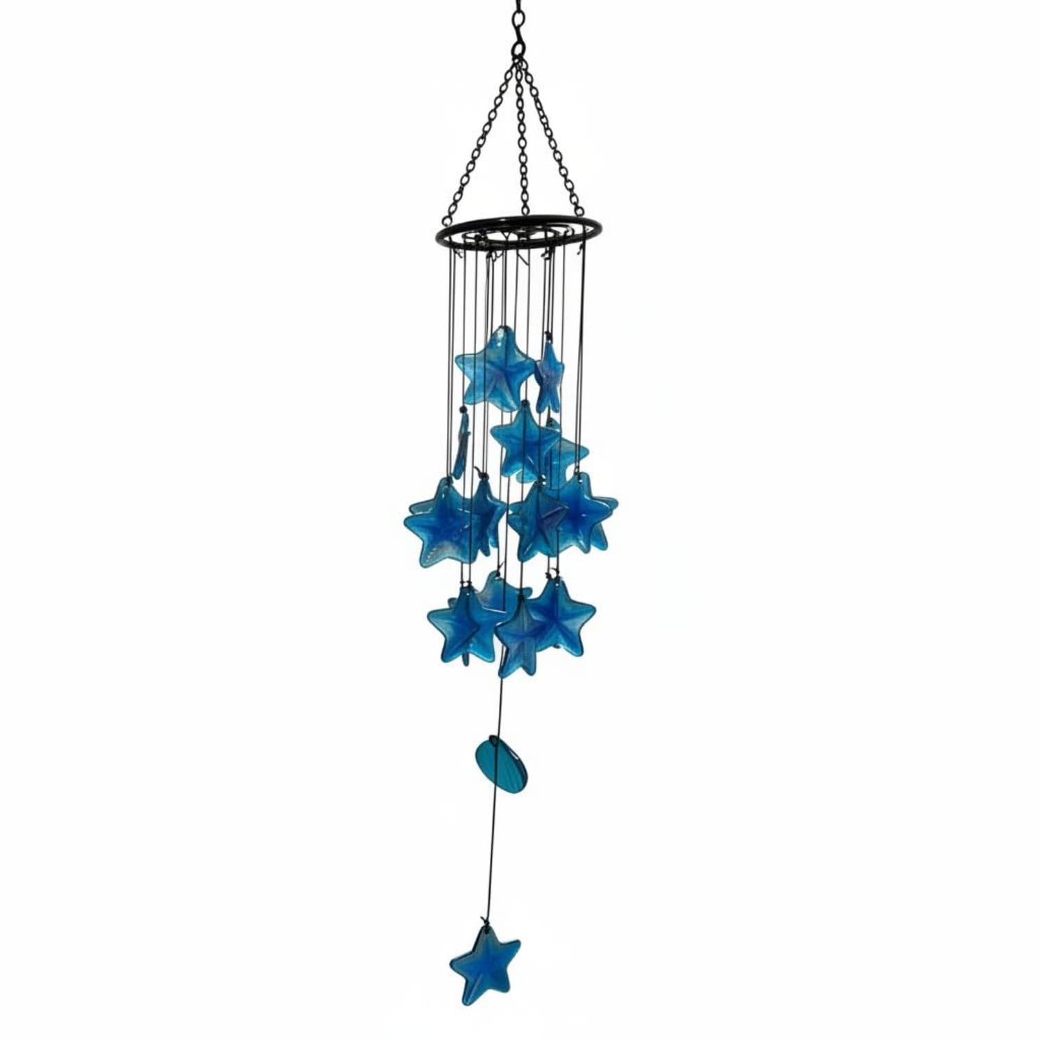 Nautical Glass Wind Chime Colorful Starfish Wind Chime Ocean Themed Star Shaped Hanging Decor for Garden, Patio, Balcony, Starfish Fused Glass-image-35