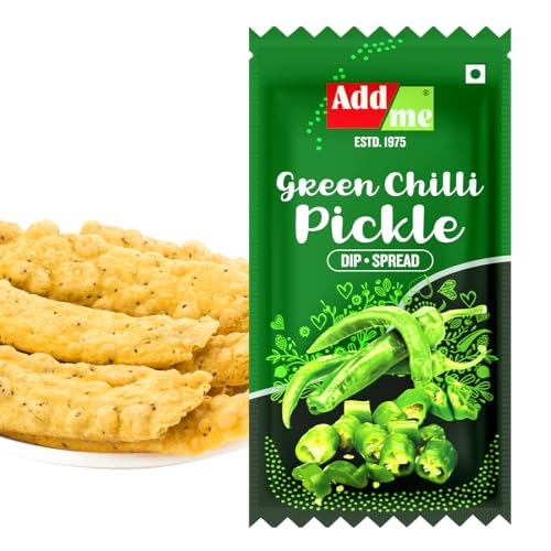 Image of Add Me Spicy hot Green Chilli Pickle achar 12gm sachet pouch chotu traveller pack (Pack of 48) 576 gm