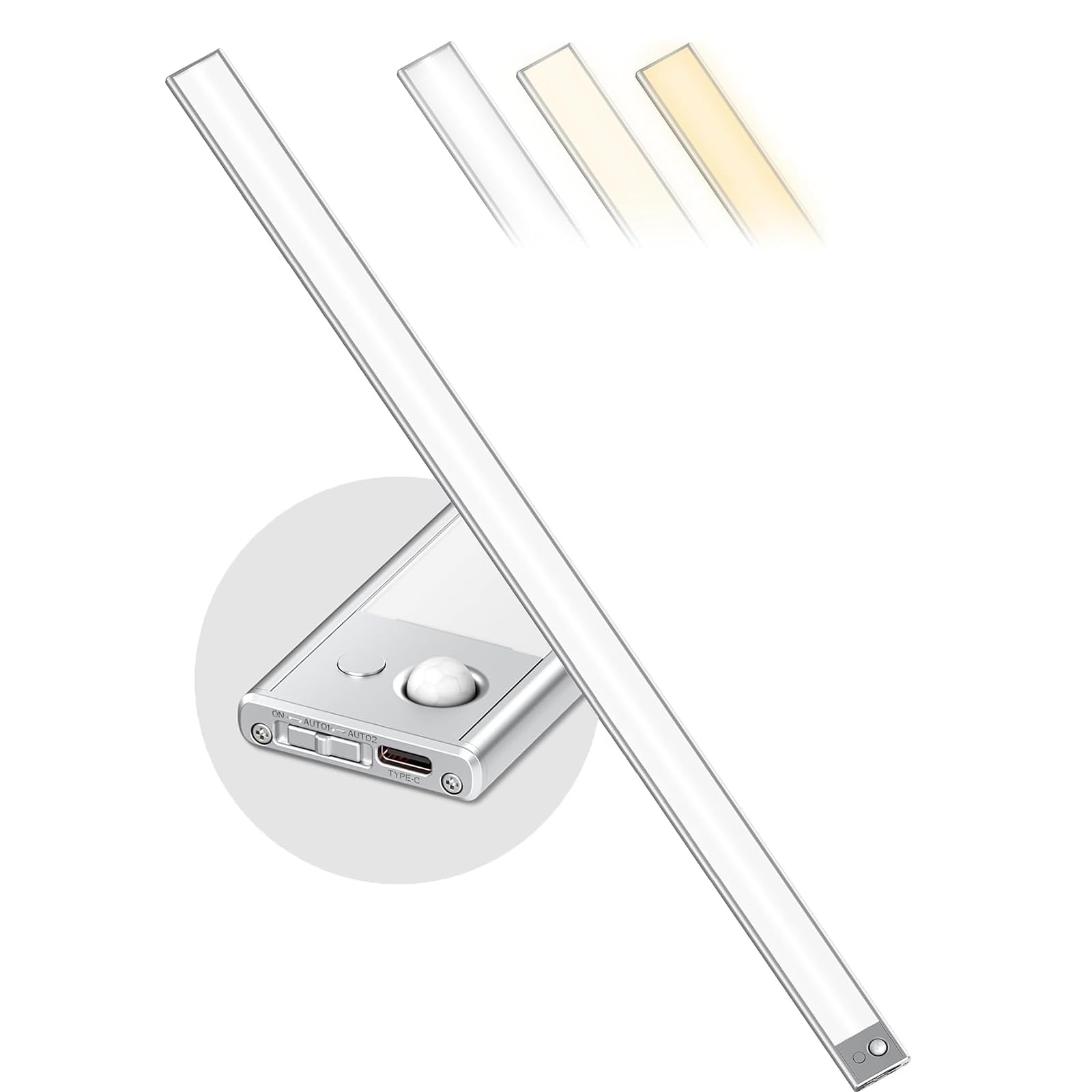 90CM Schrankbeleuchtung mit Bewegungsmelder, 332 LEDs Unterbauleuchte Küche Dimmbar, 6600mAh wiederaufladbar Beleuchtung LED Lichtleiste, 3 Farbmodi magnetische Led Leiste für Schrank,Kleiderschrank