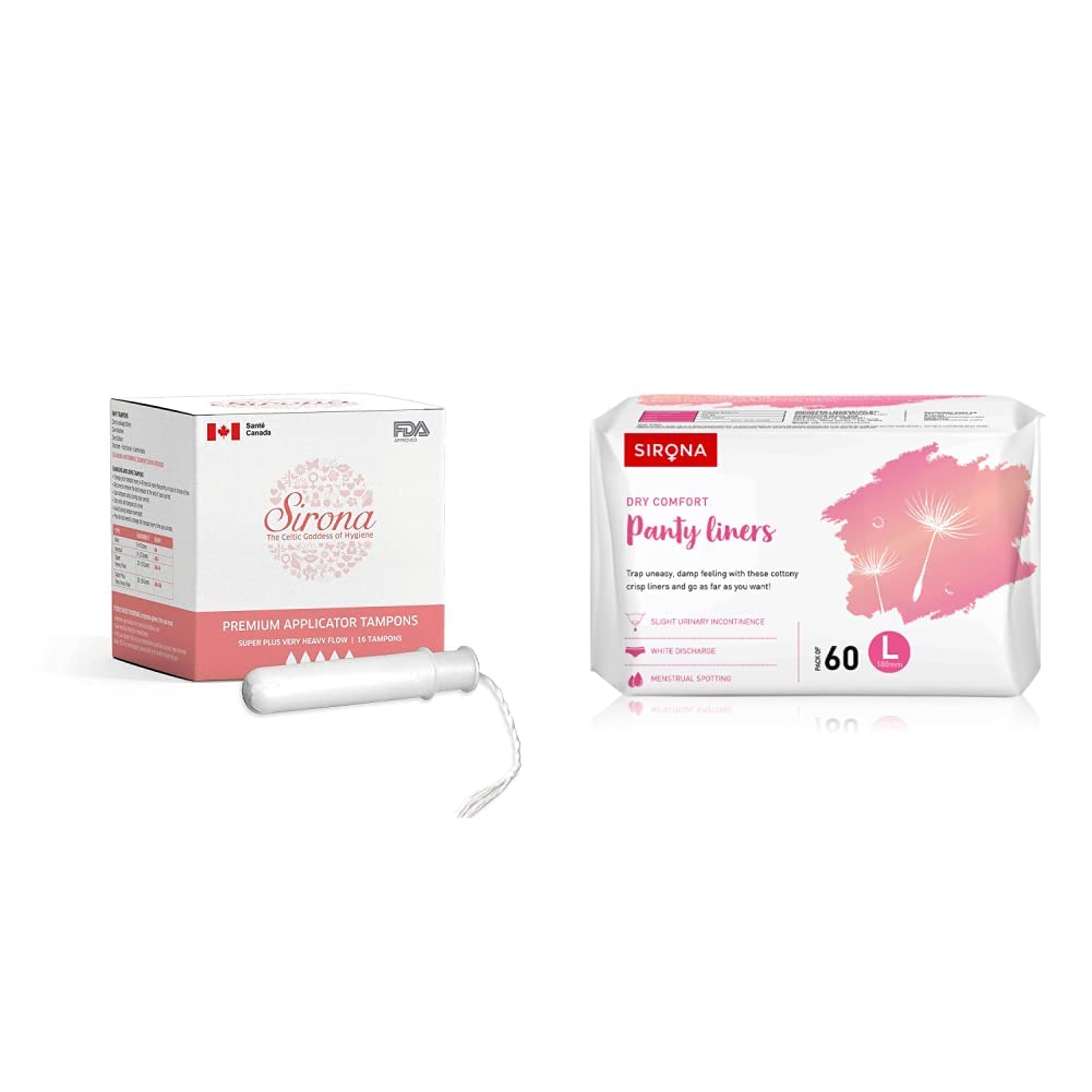 Sirona Natural Tampons With Applicator - 16 Tampons & Dry Comfort Panty Liners Soft Cottony Panty Liner Pads For Women - Large, 60 Liners (B0BDF4C9TQ) Amazon Price History, Amazon Price Tracker