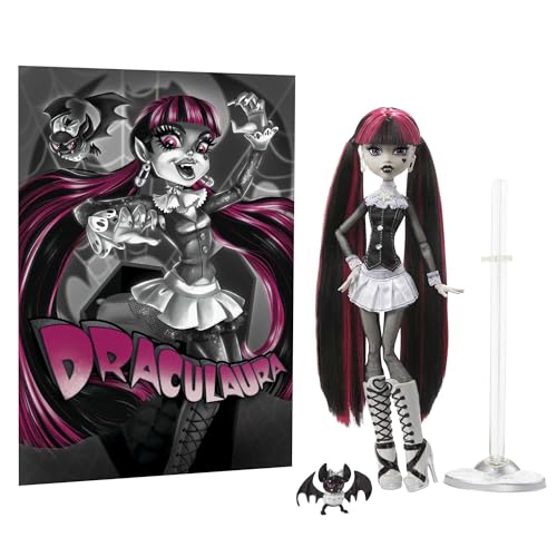Image of Monster High Reel Drama Doll, Draculaura in Black and White, Collectible Reproduction with Doll-Size and Life-Size Posters, Horror Flick Theme