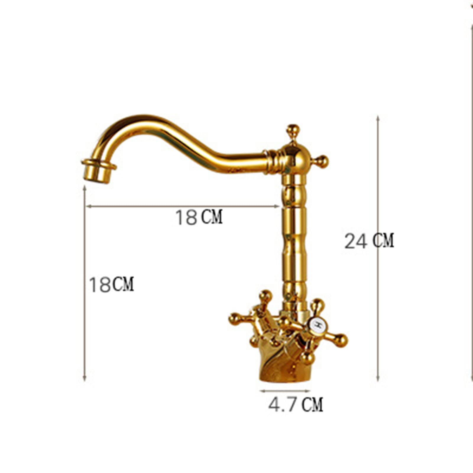Rubinetto da Bagno Vintage Antico, Rubinetto per lavabo con beccuccio Girevole a 360 Gradi, Miscelatore Acqua Calda e Fredda, Rubinetto per lavabo con Maniglia a Croce, Ottone, Oro