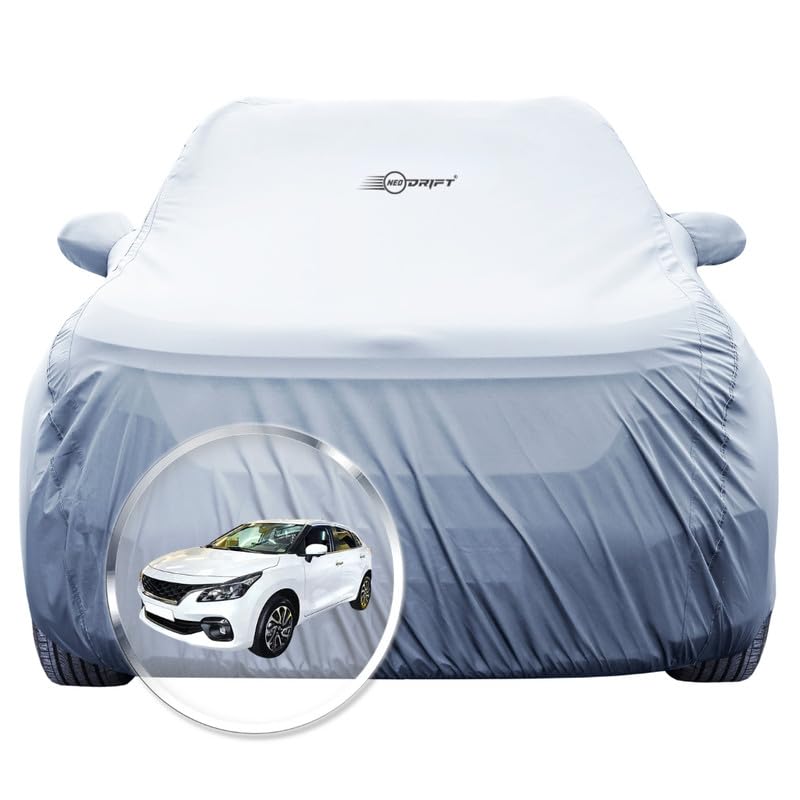 Image of NEODRIFT 'SilverTech' Car Cover for Maruti Suzuki Baleno (100% Water-Resistant, All Weather Protection, Tailored Fit, Precision-Fit & Breathable Fabric) (Colour: Silver)