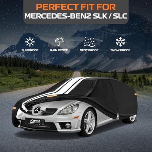 Image of Kayme Heavy Duty Car Cover Custom Fit for Mercedes-Benz SLK /SLC Class | Custom Fit for SLK /SLC Class 200 230 280 300 350 (1996-2021), Gift with Tape /Towel /Bag, Outdoor Rain Snow Sun UV Protection.