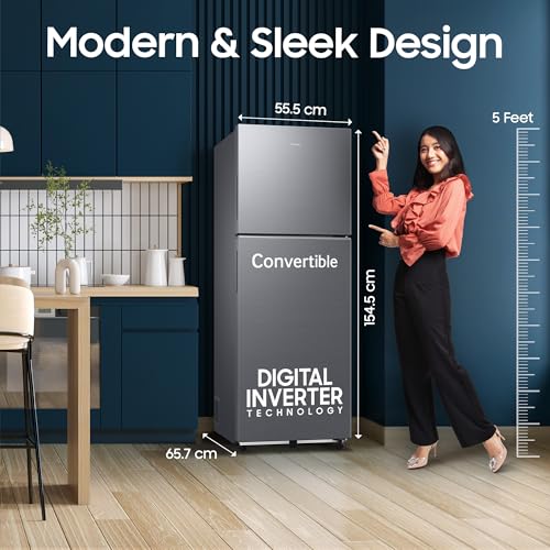 Samsung 236 L, 3 Star, Convertible, Digital Inverter Frost Free Double Door Refrigerator (RT40H28U3THL, Silver, Refined Inox, 2026 Model) view 2