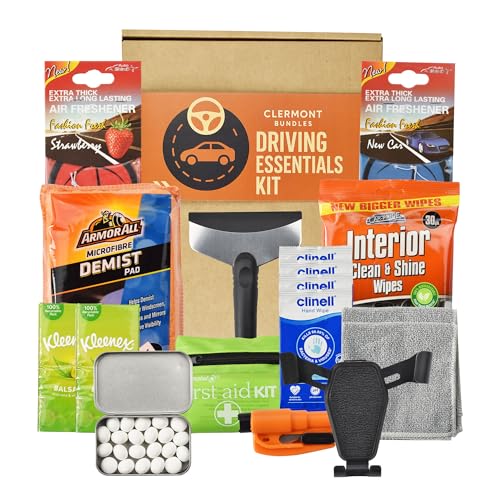 Clermont Bundles Driving Essentials Kit - Car Gift Set Inc 17 Item. I Love My Car Bundle for Men & Women. Car Enthusiast Accessories Kit