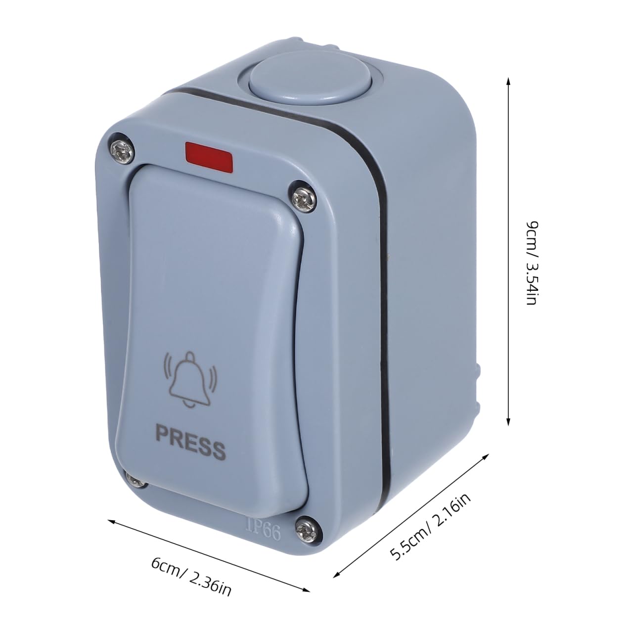 GLEAVI Pulsador de Timbre Impermeable de Exterior: Interruptor de Superficie con Luz Indicadora para Puerta y Garaje (9x6x5.5 cm)