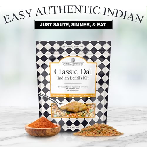 Image of Jain Family Foods - Classic Dal | Indian Meal Kit | Authentic Spices + Yellow Lentils | Zero Preservatives, Plant-Based, Woman-Owned | Easy Steps, Stove or Instant Pot | 3 Meals