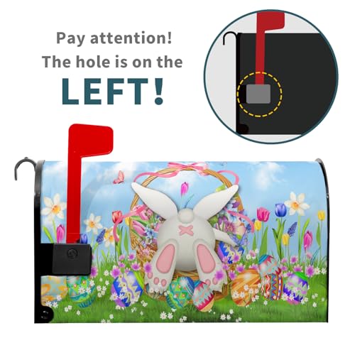 Image of Easter Mailbox Covers Magnetic Standard Size 18x21 Inches Easter Colorful Egg Bunny Basket Mailbox Cover Happy Easter Floral Mailbox Cobrt Wraps Post Letter Box Easter Cover for Holiday Garden Yard