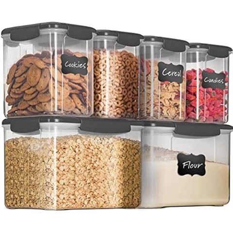 FineDine Airtight Food Storage Container Sets for Kitchen Pantry Organization and Storage - 12-Piece Set with Lids for Flour, Sugar, Cereal, and More (Grey) Cover