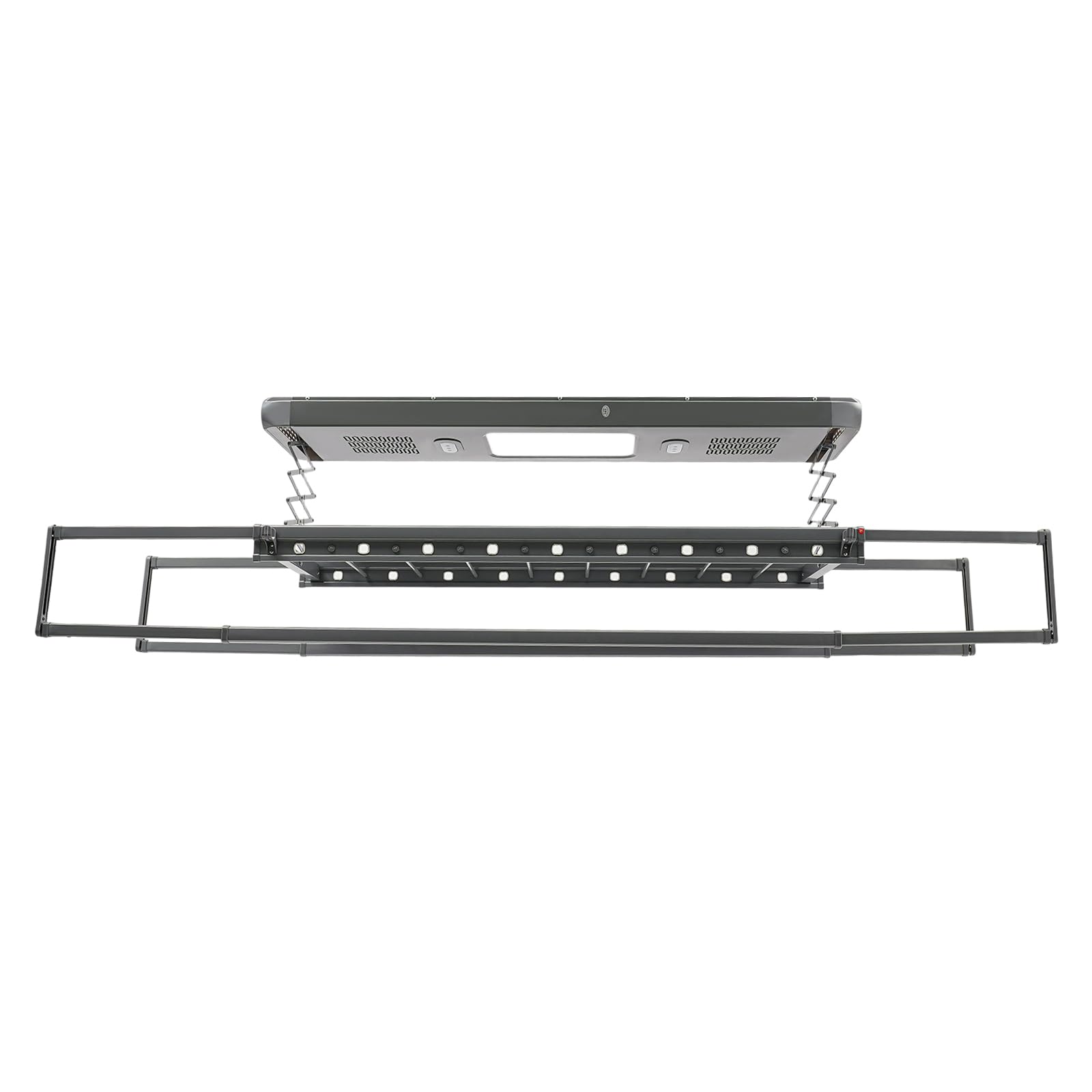 Elektrischer Wäscheständer Ausziehbar mit LED-Licht, Fernbedienung 30-50m, Teleskop-Länge 130-215cm, Absteigende Höhe 110cm, Trockenständer, Deckenwäschetrockner (Grau)