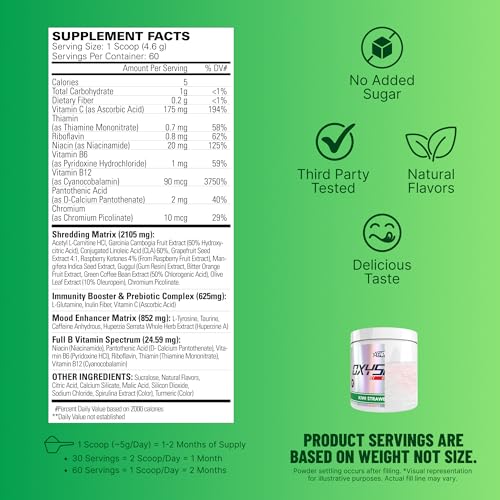 Image of EHP Labs OxyShred Pre Workout Powder - Preworkout Powder with L Glutamine & Acetyl L Carnitine, Energy Boost Drink - Kiwi Strawberry, 60 Servings
