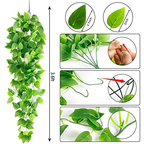 Image of Tdas Plastic Artificial Plants With Pot Leaves Hanging Ivy Garlands Plant Greenery Vine Creeper Home Decor Door Wall Balcony Decoration Party Festival Craft (Design 1 (1 Pcs))
