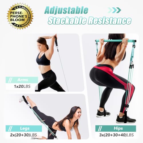 Image of Upgraded Pilates Bar Kit with Resistance Bands Natural Latex for Women & Men, Heavy-Duty Stainless Steel Multifunctional Yoga Pilates Stick for Home Gym Exercise Fitness Equipment Full-Body Workouts