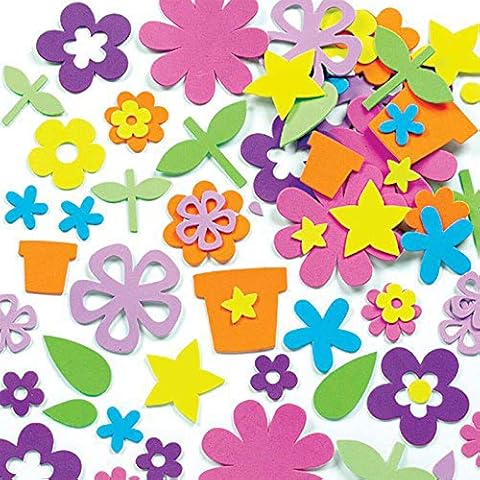 Baker Ross Self Adhesive Flower Garden Foam Stickers - Pack of 200, For Kids to Decorate Collage, Cards & Craft, EK342 Cover