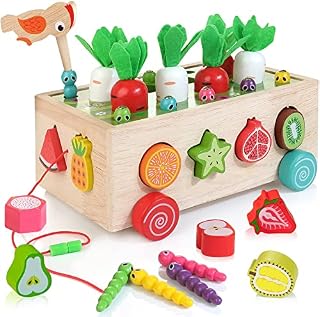 WOODMAM Wooden Montessori Toy for 1 Year Old Toddlers, Educational Toys with Carrot Harvest Game for 12M+ Kids, Fine Motor Skills Toy Gift for Preschool Baby Boys Girls Age 1 2 3 Year Old