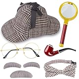 Detective Costume Set Include Detective Hat Glasses Bow Tie Magnifying and Mustache Old Men Costume for Kids Adults Halloween Dress Up… (Style1)