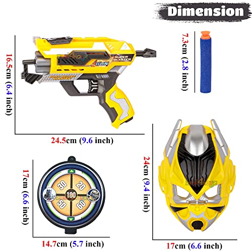 Image of zest 4 toyz Soft Bullet Blaster Gun Toy with Mask & 12 Soft Foam Darts Bullets for Kids Boys (Yellow)