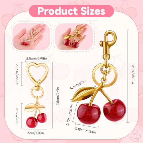 Image of TINKRSTUFF Cherry Bag Charm Cute Key Chains Cherry Purse Charms for Handbags, Strawberry Keychain Best Gifts