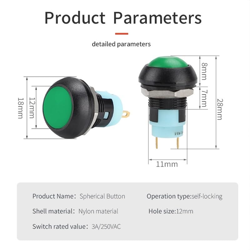 1pc 12mm Small Push Green Button Switch Self-Locking Fixed Latchin