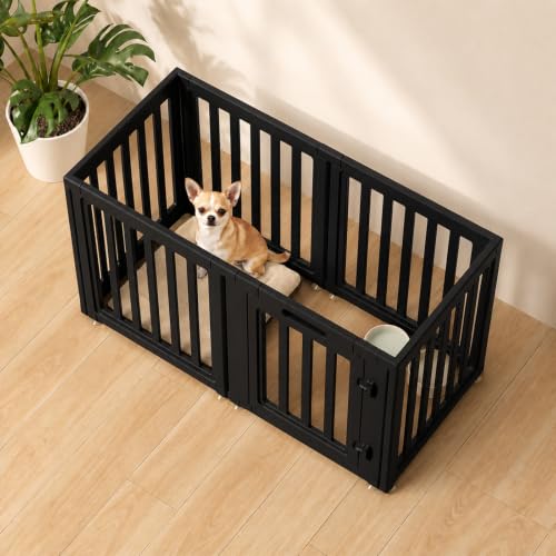 Image of EVERFRONT Dog Playpen with Door - Dog Pen Indoor - Easy Assemble Dog Play Pen - Puppy Playpen, Cat Playpen, Small Animal Playpen, Dog Play Pen Indoors (Black, 24 inch, 6 Panels)