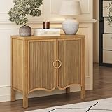 Nathan James Scott Transitional Fluted Accent Cabinet or Storage Cabinet for Living Room or Entryway with Solid Wood Panel, Light Brown