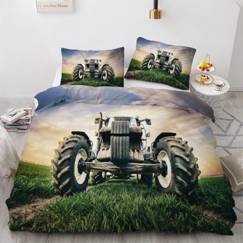 Housse de couette microfibre réversible motif engins de chantier 3D