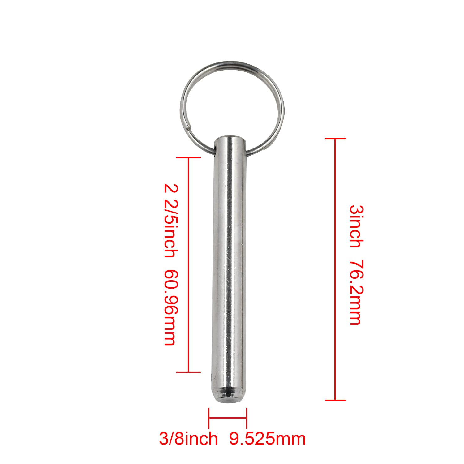 Congparts 3/8 Diameter Quick Release Pin, 3 Overall Length, 2 2/5 Usable Length, Full 316 Stainless Steel Compatible with Various Bimini Top, Boat Top, Support Pole, Deck Hinge, 2PCS