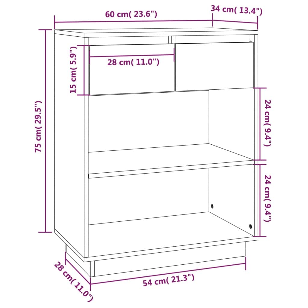 vidaXL Mobile Consolle 60x34x75 cm in Legno Massello di Pino