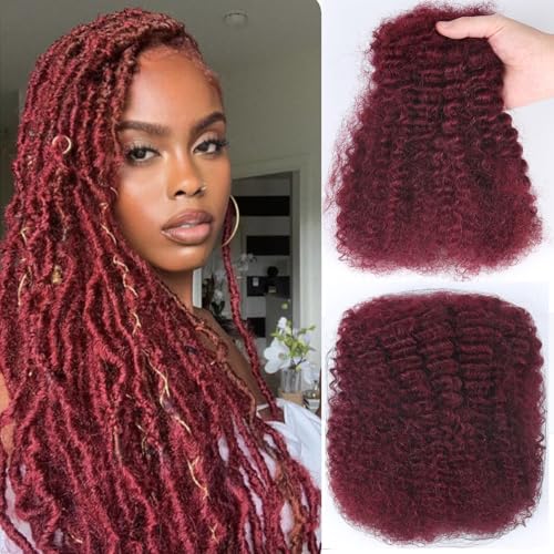 Afro Kinkys Bulk Human Hair for Braiding Burgundy Afro Kinky-Curly Human Hair Bulk for Twist 14 Inch 50g/Bundle 99J No Weft 4c Kinky Curly Bundles for Braids Micro Locs Dreadlock Extensions