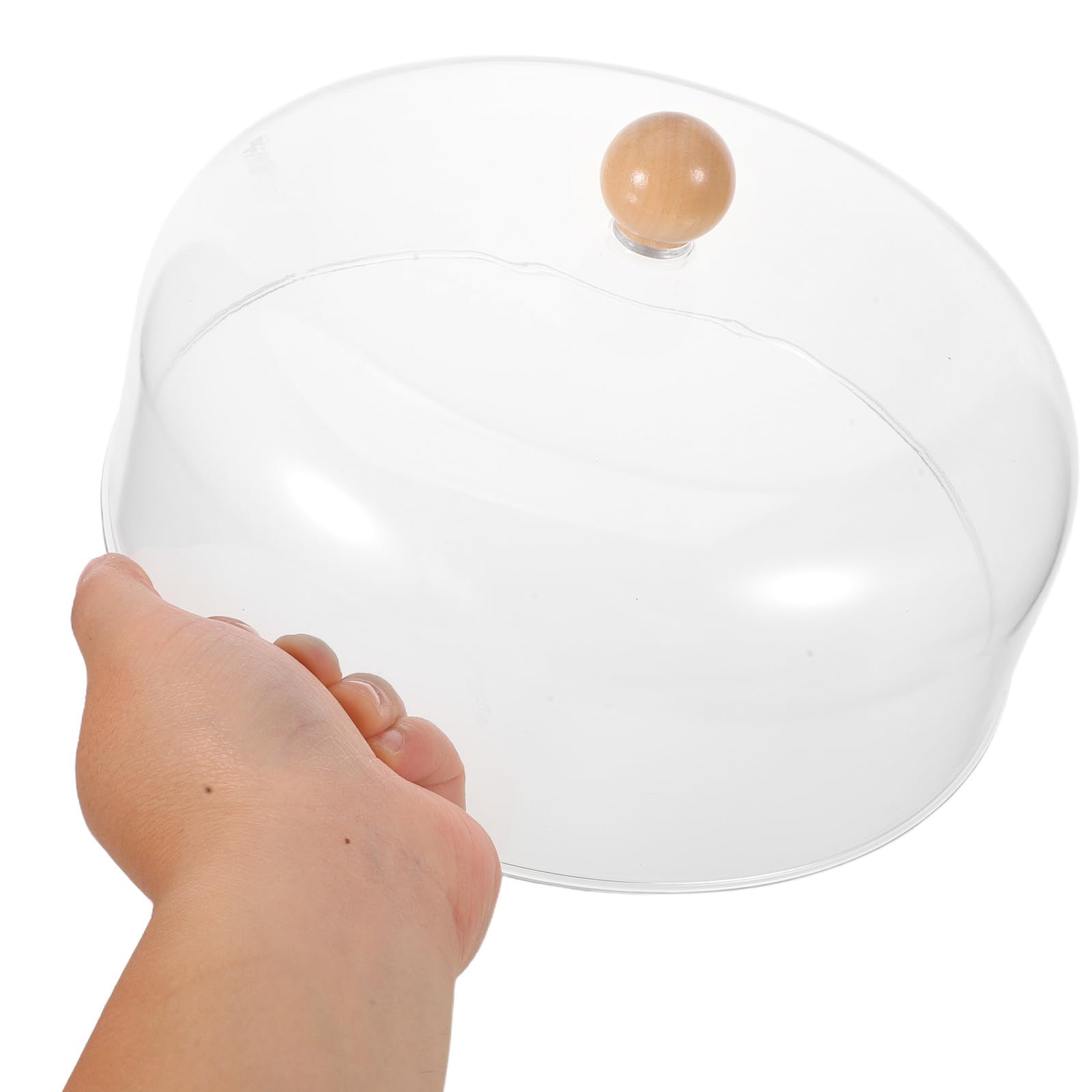 Housoutil Coperchio Rotondo per Alimenti e Torta 23 Cm in Acrilico Trasparente Manico in Legno, Copertura a Cupola per Formaggi e Pasticceria, Protezione Igienica per Cucina e Buffet