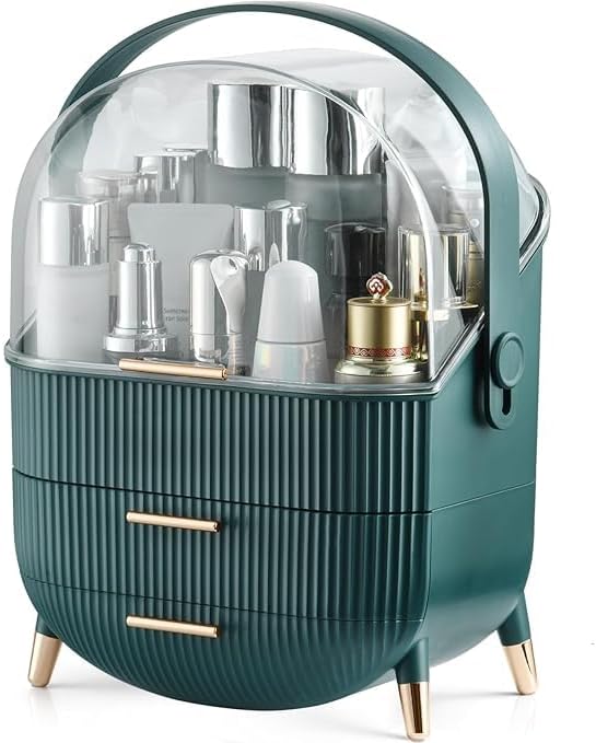 Makeup Organizer,Skincare Organizer with 2 Drawers and Transparent Cover,Cosmetic Display Case for Vanity Organizer and Bathroom Countertop Storage.(White) (style C)