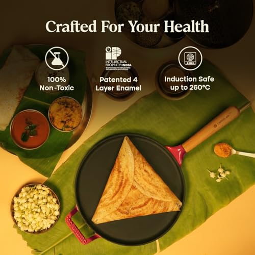 Image of CUMIN CO. Cast Iron Non Stick Dosa Tawa 28 cm | Induction Base Cookware | 10 Year Warranty | Chemical Free Coating | Non Toxic Tawa for Dosa /Chilla | Free Accessories | No Seasoning Needed | Rust