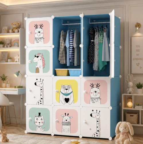 Image of Mevigo Foldable Plastic Wardrobe for Clothes - 12- Door Baby Cupboard for Clothes Storage, Wardrobe for Kids, Plastic Almirah, Collapsible Wardrobe for Kids Livingroom & Home (Pink-KTH3, 12- Door)
