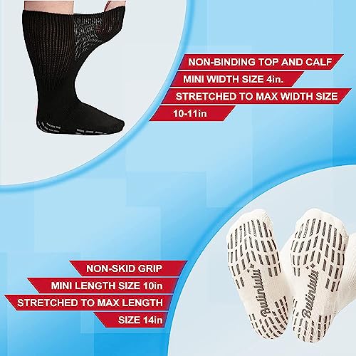 Bulinlulu Extra Wide Socks For Swollen Feet-4 Pairs Super Wide Diabetic Edema Neuropathy Sock,Bariatric Socks,Non Slip Cast Sock,Hospital Socks With Grips For Men,Lymphedema Socks-2 Black 2 White #TOP2