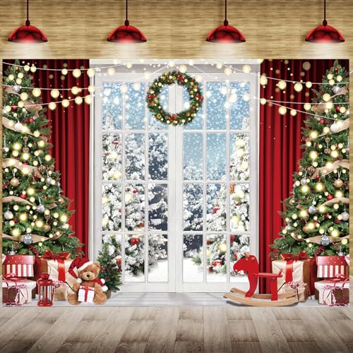 Toile de Fond d'hiver pour fenêtre de Noël pour Photographie, Guirlande de Sapin de Noël, arrière-Plan de Vacances, Portrait de Famille, décoration de fête, Accessoires de Studio Photo 2,4x1,8m