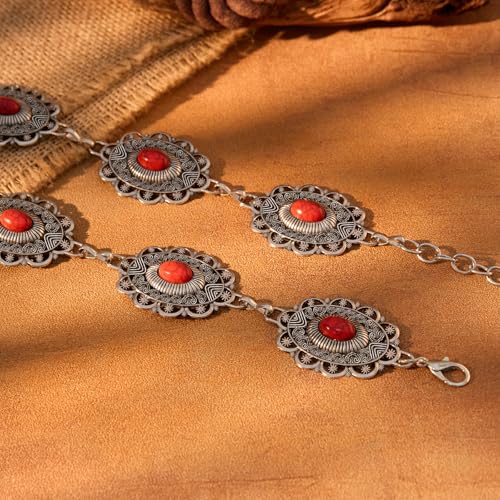 XZQTIVE Women Boho Chain Belts For Dresses Jeans Western Cowgirl Waist Links Belt Adjustable Metal Concho Belt