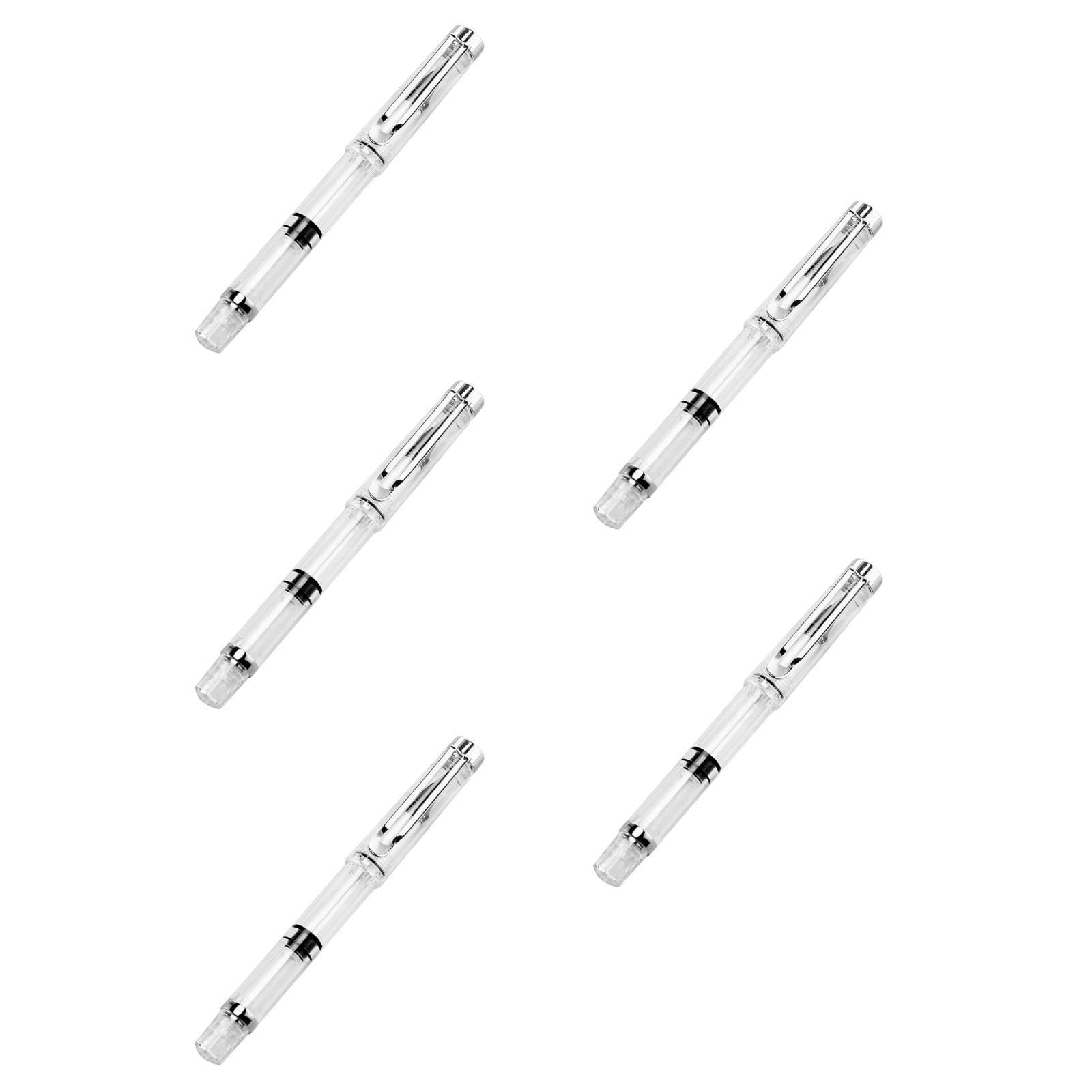 – 5 Pcs Refillable Fountain Brush Pen Set: Clear Piston Filling Calligraphy Pens with Flexible Brush Tips for Hand Lettering, Watercolour Painting and Art - Transparent