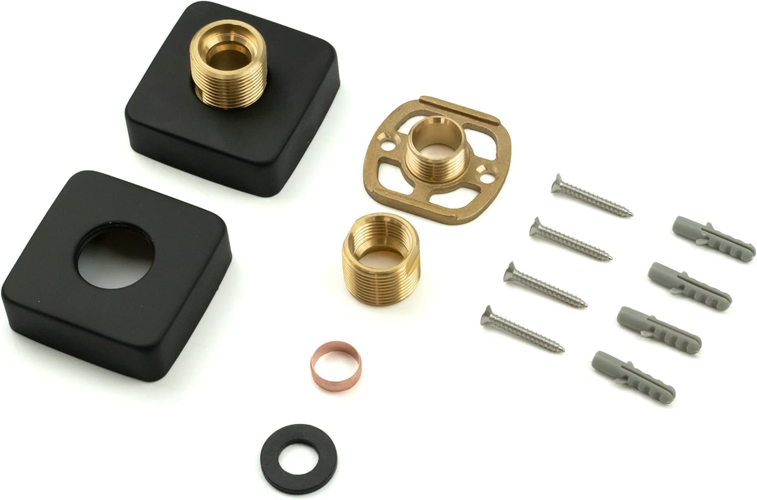 Matt Black Square Shower Mounting Kit, Bar Valve Fast Fix Brackets with 3/4” BSP Connections, 15mm Wall Mounted - Image 2